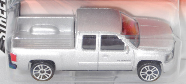 Chevrolet Silverado Extended Cab (3. Gen., Mod. 2013-2018), silbermetallic, majorette, 1:71, Blister