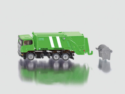 00100 Scania Müllwagen, gelbgrün/schwarz, Propreté / de la Ville, FAUN VARIOPRESS, mit Mülltonne, 1: