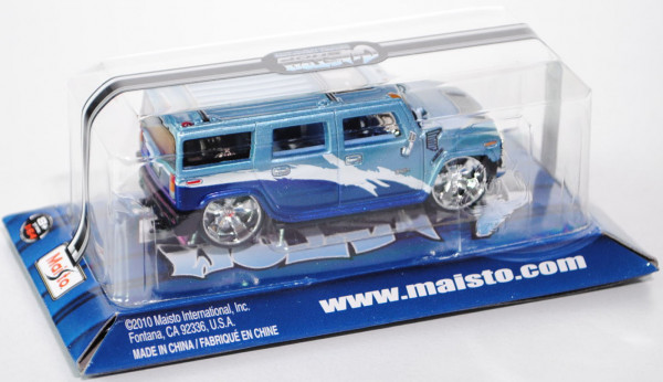 Hummer H2, Modell 2003-2007, pastellblaumetallic/reinweiß/ultramarinblaumetallic, innen blau, Maisto