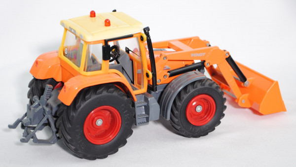 Fendt Favorit 711 Vario Traktor (Modell 1999-2003) mit Schaufellader, hellrotorange/basaltgrau, inne