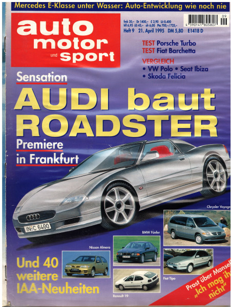 auto motor und sport, Heft 9, 21. April 95, Verleger Paul Pietsch (Lagerspuren, war feucht gelagert)