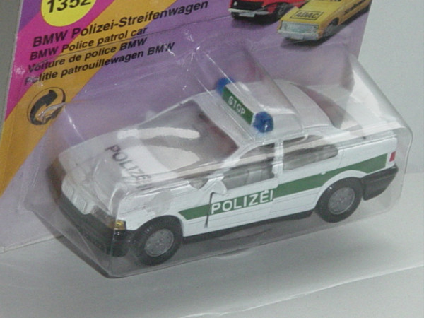 00000 BMW 320i (Baureihe E36, Modell 1992-1996) Polizei-Streifenwagen, reinweiß/hell-moosgrün, innen