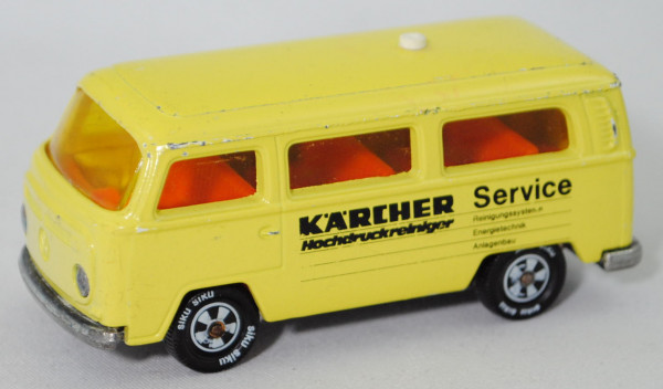 VW Transporter T2 Bus (2. Gen., Typ T2b, Mod. 1972-1973), schwefelgelb, KÄRCHER Service, SIKU, 1:60