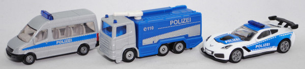 00401 Polizei Set: MB Sprinter II + Scania Wasserwerfer + Chevrolet Corvette ZR1 Coupé, SIKU, P29e