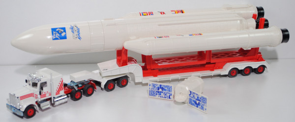 00002 Peterbilt 359-127 Conventional Raketentransporter, weiß/rot, Toy TV siku space, LKW16, L15