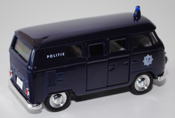 VW Transporter Kombi (Typ 2 T1), Modell 1962, stahlblau, POLITIE, Seitentüren zu öffnen, Pullback, W