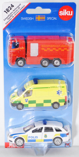 03000 S Schwedisches Rettungset: Scania Feuerwehr + Mercedes-Benz Ambulanz + Audi A4 Avant Polizei