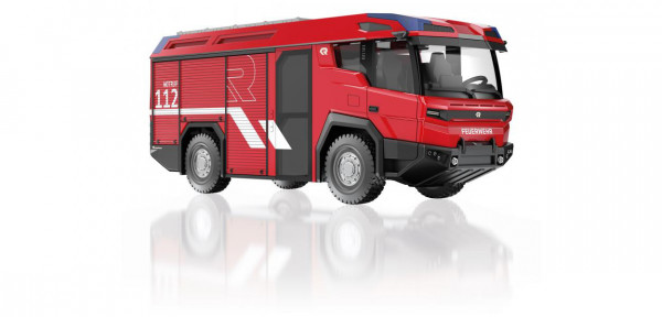 Feuerwehr - Rosenbauer RT (Modell 2020), feuerrot/schwarz, R / NOTRUF / 112, Wiking, 1:43, mb