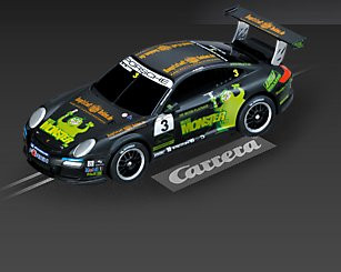 Porsche GT3 Cup Rennbahn incl. Porsche GT3 Cup schwarz Monster FM Uwe Alzen Nr. 3 und Porsche GT3 Cu