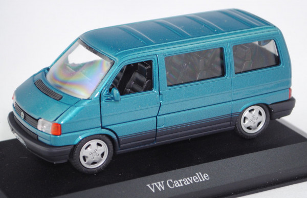 VW T4 Caravelle (Typ 70, Radstand 2920 mm, Mod. 1990-1995), caprigrün metallic, Schabak 1:43, PC-Box