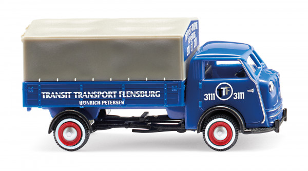 Tempo Matador Hochpritsche (Mod. 49-52), blau, TRANSIT TRANSPORT FLENSBURG, Wiking, 1:87, mb