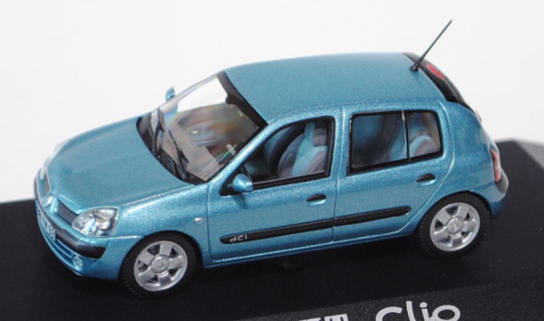 Renault Clio II 1.5 dCi 8V Fünftürer (Typ B, Phase II), Modell 2001-2003, zykladen-blau metallic, No