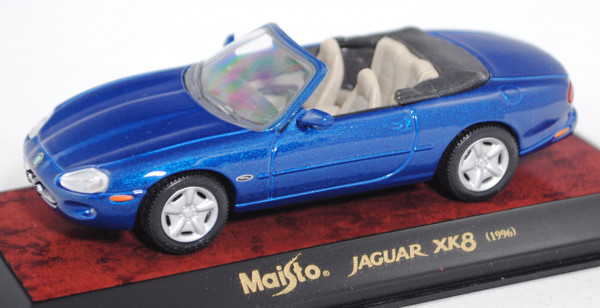 Jaguar XK8 4.0 Cabriolet (Typ X100 / QDV, Modell 1996-2001), blaumetallic, Maisto, 1:43, PC-Box