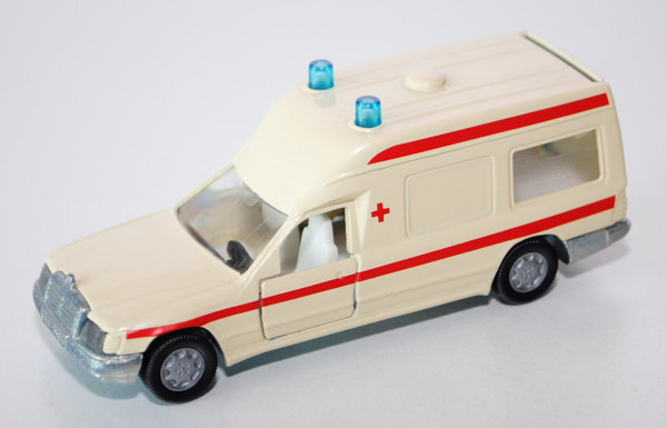 Mercedes 260 E Binz-Ambulanz, hellelfenbein, rote Streifen und rotes Kreuz auf den Seiten, B7, L14n