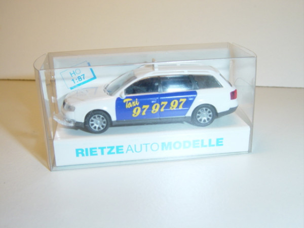 Audi A6 Avant, reinweiß/blau, Taxi 979797, Rietze, 1:87, mb