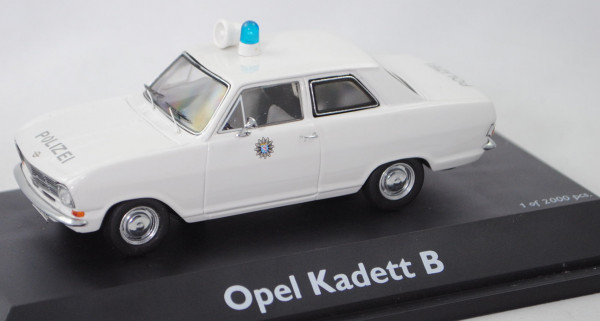 Opel Kadett B (Modell 1971-1973) Polizei Streifenwagen Wiesbaden, weiß, Schuco, 1:43, PC-Box (m-)
