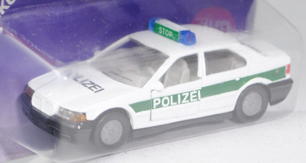 00002 BMW 320i (Baureihe E36, Modell 1992-1996) Polizei-Streifenwagen, reinweiß/hell-moosgrün, innen