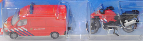 00301 NL Feuerwehr Set: Mercedes-Benz Sprinter II + BMW R1200 GS, rot, hohe Blaulichtleiste, P29e