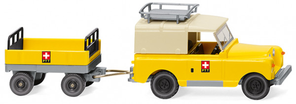 Land Rover Series II m. Dachgepäckträger (Mod. 58-71) + Gepäckwagen-Anhänger, PTT, Wiking, 1:87, mb