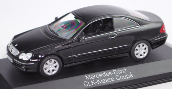Mercedes-Benz CLK-Klasse Coupé (C 209, Mod. 02-05), obsidianschwarz met., Minichamps, Werbebox