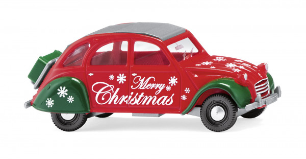 Citroen 2CV AZ (Modell 1966-1970), verkehrsrot/laubgrün, Merry / Christmas, Wiking, 1:87, mb