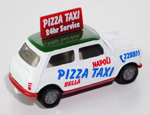 00002 Mini Cooper (Typ MK VI, Modell 1992-1996) Pizza-Taxi, reinweiß/minzgrün/karminrot, Druck Dachs
