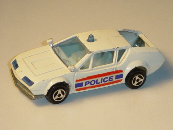 Renault Alpine A 310 Polizei, weiß, POLICE, Heckklappe weg, majorette, 1:55, mit Farbabplatzern