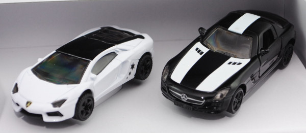 Black & White Special Edition: Lamborghini Aventador LP 700-4+MB SLS AMG Coupé, schwarz/weiß, L17mpP