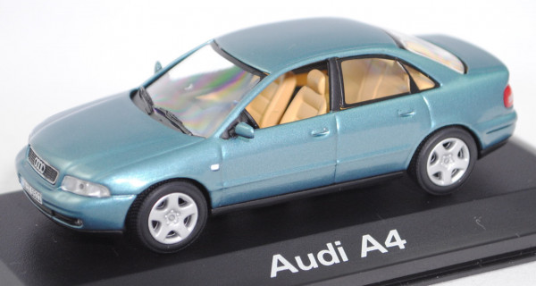 Audi A4 1.8 (B5 Facelift, Typ 8D, Modell 1999-2000), jaspisgrün metallic, Minichamps, 1:43, Werbebox