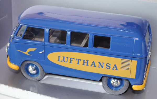 VW Transporter Kombi (Typ T1), Modell 1966, violettblau/honiggelb, LUFTHANSA, Heckklappe zu öffnen,