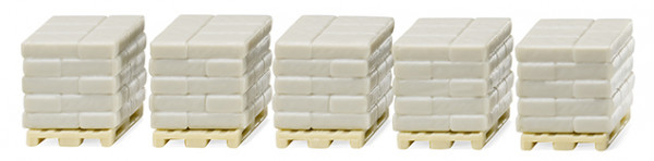 Zubehörpackung - Baustoffe II, 5 Stück beige Paletten mit Zementsäcken in grauweiß, Wiking, 1:87, mb