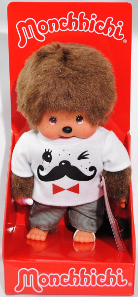 Monchhichi Mustache Tee Boy (Junge mit Schnurbart-Shirt), 20 cm groß, Sekiguchi