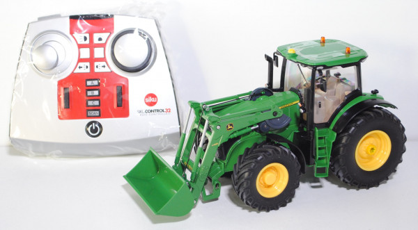 John Deere 7280R Traktor mit Frontlader und Fernsteuermodul, smaragdgrün/gelb, SIKU Control Funk-Tec