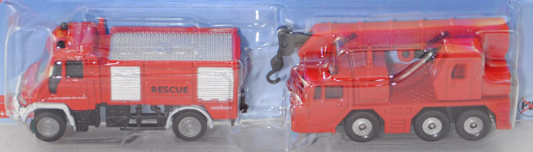 Feuerwehr-Set: MB Unimog U 400 (U 405, Mod. 2001-2014) TLF, C44b + Kranwagen, RESCUE, P29e