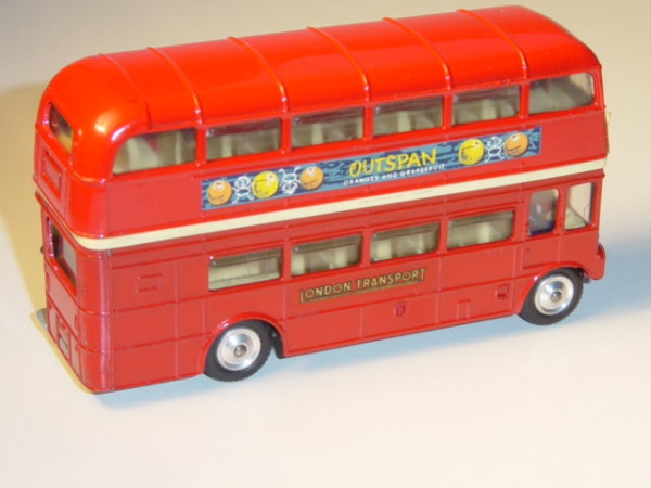 Leyland London Transport Routemaster Bus (Doppeldecker), karminrot, OUTSPAIN / ORANGES AND GRAPEFRUI