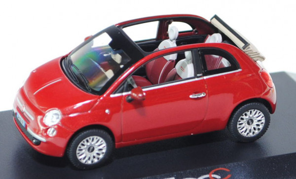 Fiat 500 C, Modell 2009-, rubinrotmetallic (pearl red), Norev, 1:43, PC-Box (kleiner Riss im Deckel)