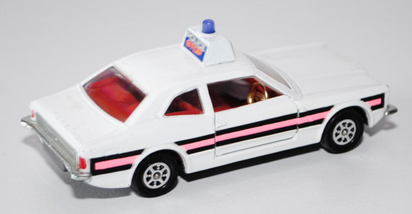 Ford Cortina GXL Police Car, reinweiß, schwarz/rosa Streifen auf den Seiten, POLICE, Türen zu öffnen