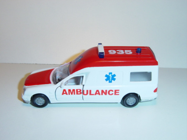 99900 EU Mercedes E 230 Binz-Ambulance, weiß/rot, HL lackiert, L15