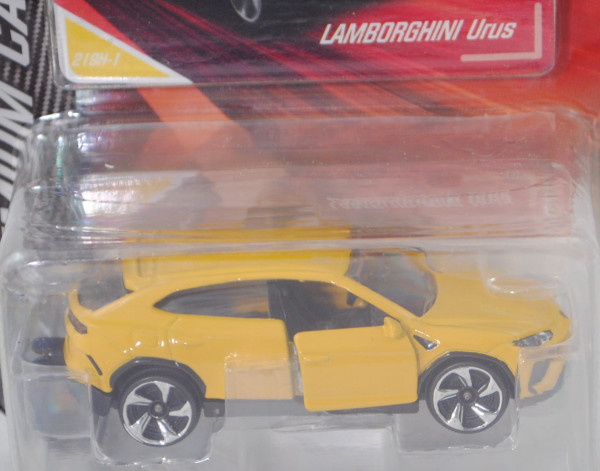Lamborghini Urus (Modell 2018-), goldgelb/schwarz, mit Sammlerflyer, majorette, 1:64, Blister