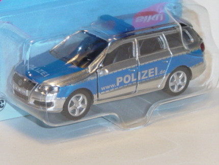 00001 VW Passat Variant 2.0 FSI (B6, Typ 3C) Streifenwagen, Modell 2005-2010, chromsilber/dunkelblau