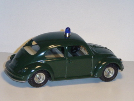 VW Käfer Polizei, tannengrün, Chassis weißaluminiummetallic, mit Blaulicht, mit Friktion, Kellermann