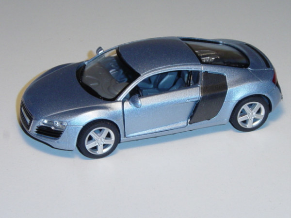 Audi R8, Mj. 2007, blausilbermetallic, mit Rückziehmotor, Kinsmart®, 1:36