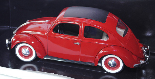 VW Käfer Limousine (Typ 11) (Rechteckkäfer), Modell 1958, rubinrot, mit geschlossenem Faltdach in sc