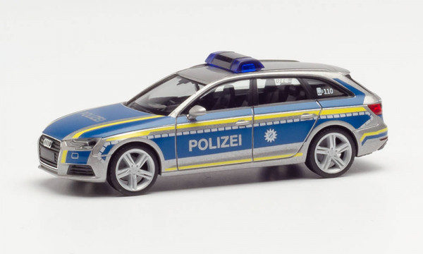 Audi A4 Avant (B9 Typ 8W, Vorfacelift, Modell 2015-2019) Polizei Ingolstadt, silber, Herpa, 1:87, mb