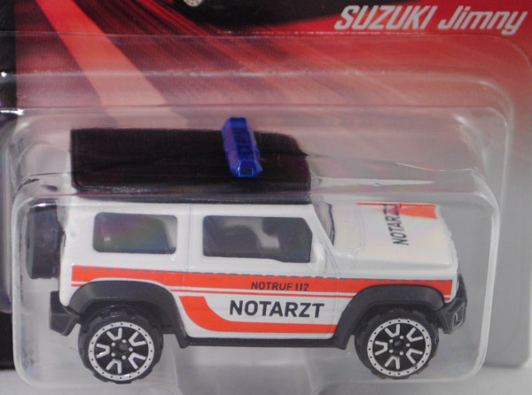 Suzuki Jimny (2. Generation, Typ GJ, Mod. 2018-) Notarzt, white, NOTRUF 112/NOTARZT, majorette, 1:53