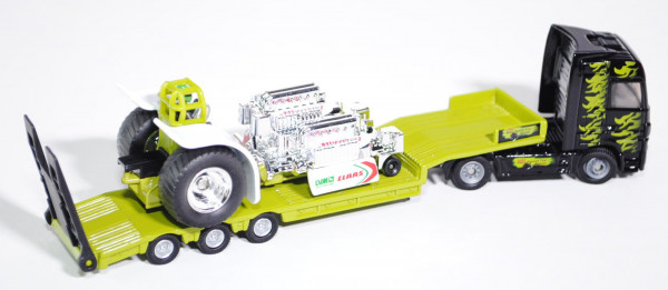 00000 Traktor Pulling Set: Mercedes Actros+Pulling Traktor Green Fighter , schwarz/claasgrün, L17mpK