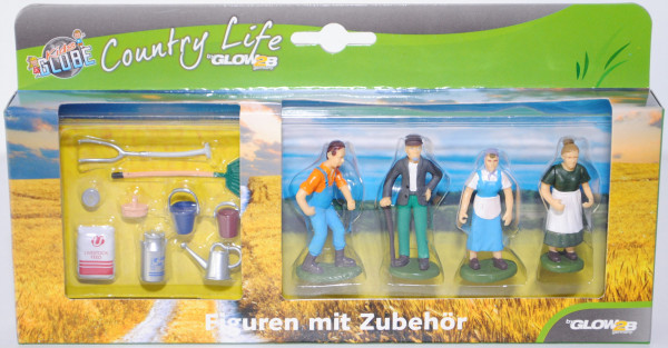 4 Stück Farmer Figuren für Siku, 2 Bauern und 2 Bäuerinnen, mit Zubehör, Kids GLOBE FARMING, 1:32, m