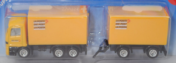 03900 CH MB Actros (1. Gen., MP1, Mod. 96-02) Koffer-LKW mit Anhänger, gelb, DIE POST/LA POSTE, P28a