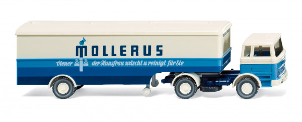 Mercedes-Benz LP 1620 (LP-Baureihe, Mod. 63-74) Koffersattelzug, weiß/blau, MOLLERUS, Wiking, 1:87