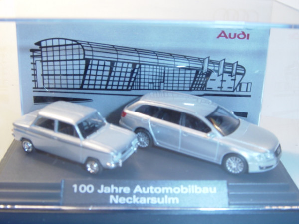 Audi A6 Avant mit NSU TT, Mj 2004, silber, Busch, 1:87, 100 Jahre Automobilbau Neckarsulm, PC-Box